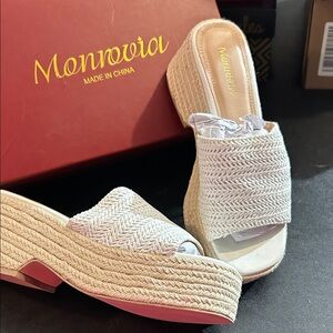 Monrow White Woven Wedge Sandals